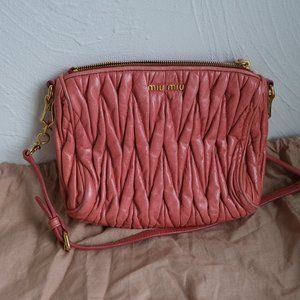 Miu Miu Pink Matelasse Leather Shoulder Bag with lock charm